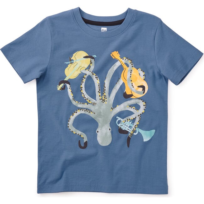 Musical Octopus Graphic Jersey Tee, Coronet Blue