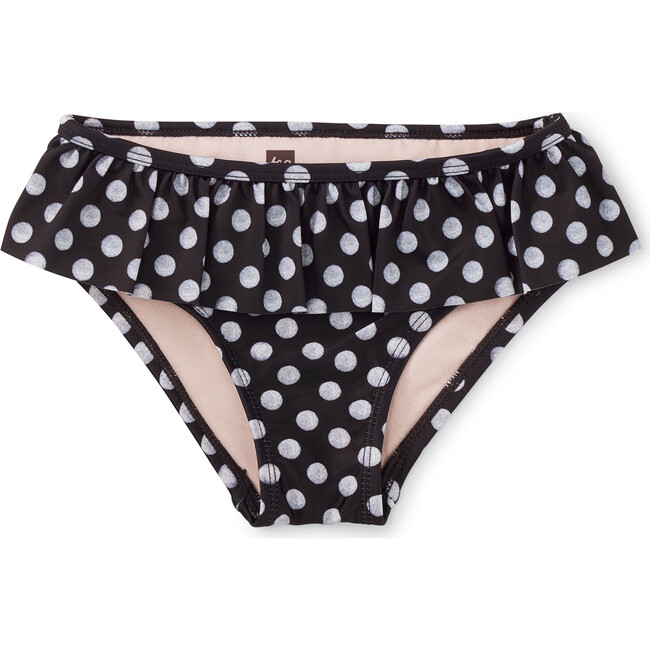 Polka Dot Ruffled Bikini Bottoms, Black And White