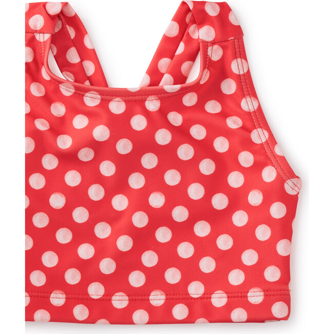 Polka Dot Cross Back Tankin Swimi Top, Red And White - Two Pieces - 2