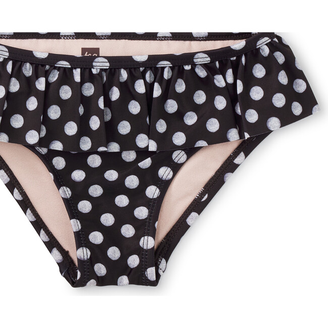Polka Dot Ruffled Bikini Bottoms, Black And White - Two Pieces - 2