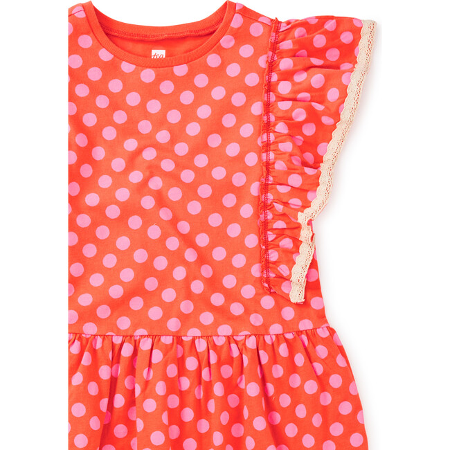 Polka Dot Crochet Trim Ruffle Dress, Red And Pink - Dresses - 2