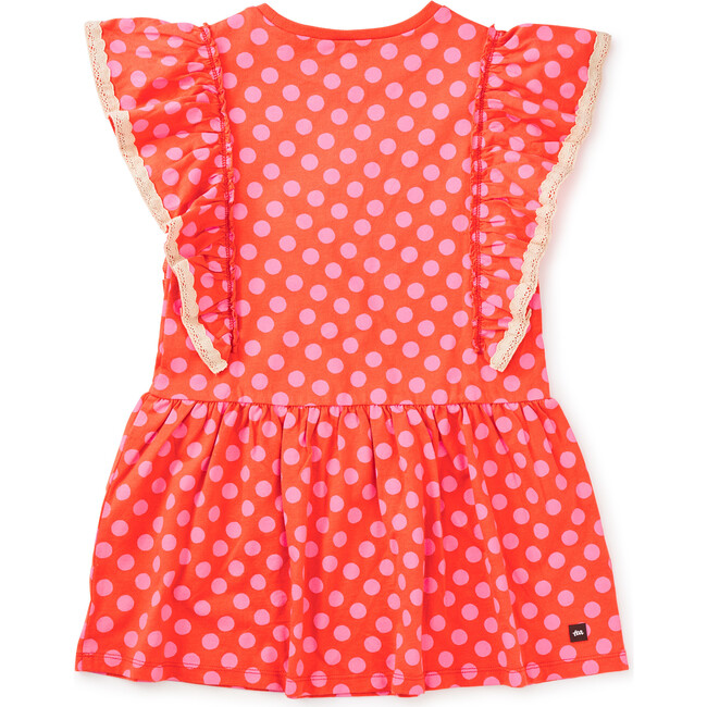 Polka Dot Crochet Trim Ruffle Dress, Red And Pink - Dresses - 3