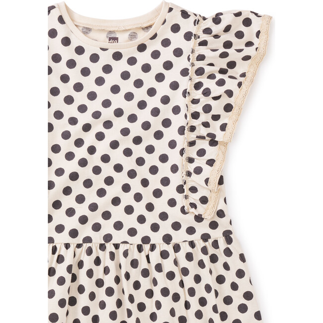 Polka Dot Crochet Trim Short Sleeve Ruffle Dress, Black And White - Dresses - 2