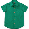 Polka Dot Button-Up Woven Shirt, Green And White - Shirts - 1 - thumbnail
