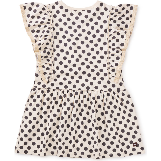 Polka Dot Crochet Trim Short Sleeve Ruffle Dress, Black And White - Dresses - 3