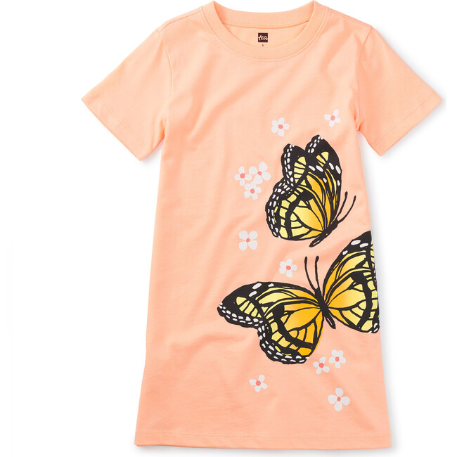 Monarch Butterfly T-Shirt Dress, Salmon - Dresses - 1