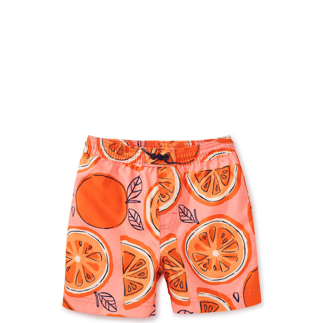 Mid-Length Swim Trunks, Tossed Oranges - Swim Trunks - 1