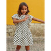 Polka Dot Crochet Trim Short Sleeve Ruffle Dress, Black And White - Dresses - 4