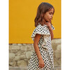 Polka Dot Crochet Trim Short Sleeve Ruffle Dress, Black And White - Dresses - 5