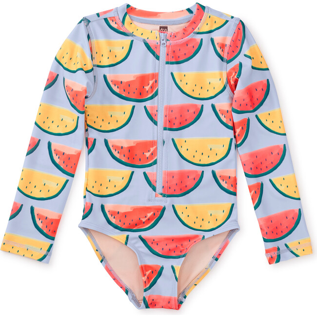 Long Sleeve One-Piece Swimsuit, Painted Watermelons - One Pieces - 1