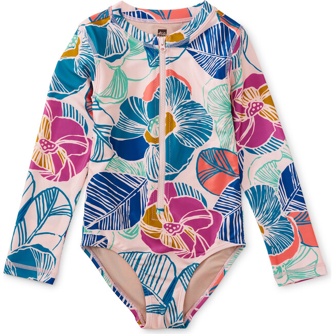 Long Sleeve One-Piece Swimsuit, Okinawa Tropical Floral