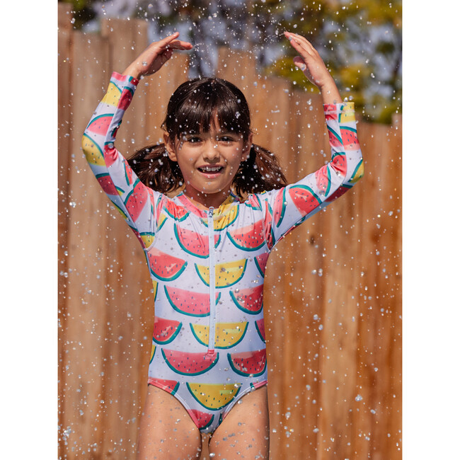 Long Sleeve One-Piece Swimsuit, Painted Watermelons - One Pieces - 2