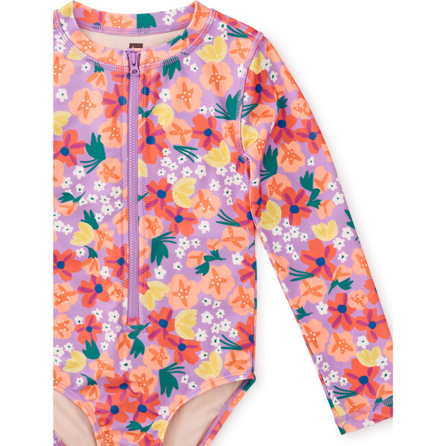 Long Sleeve One-Piece Swimsuit, Painted Squash & Hibiscus - One Pieces - 2