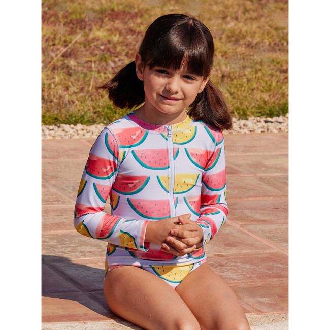 Long Sleeve One-Piece Swimsuit, Painted Watermelons - One Pieces - 3