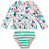 Long Raglan Sleeve Rash Guard Baby Swim Set, Parrot Polka - Two Pieces - 1 - thumbnail