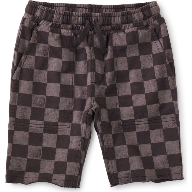 Knee Length Gym Shorts, Checkerboard And Black