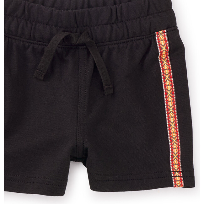 Jacquard Trim Knit Mid-Thigh Length Baby Shorts, Jet Black - Shorts - 2