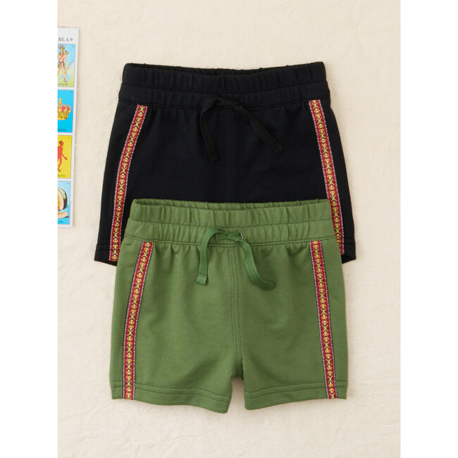 Jacquard Trim Knit Mid-Thigh Length Baby Shorts, Jet Black - Shorts - 5