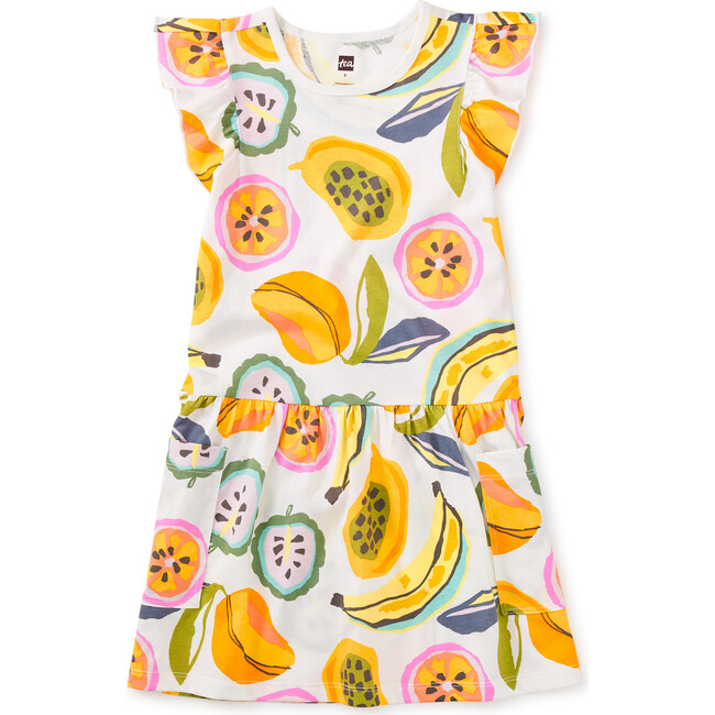 Flutter Sleeve Pocket Dress, Tropical Fruit