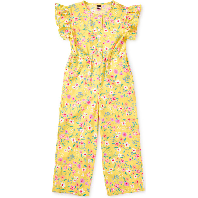 Flutter Sleeve Button Jumpsuit, Winding Mexican Floral - Rompers - 1