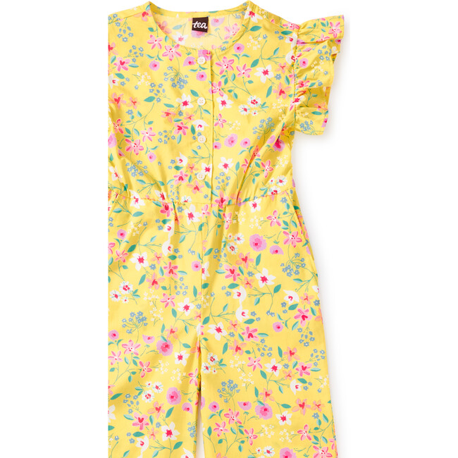 Flutter Sleeve Button Jumpsuit, Winding Mexican Floral - Rompers - 2