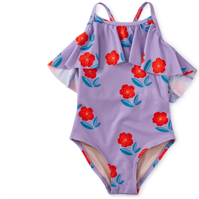 Flutter One-Piece Swimsuit, Tossed Sakura And Purple