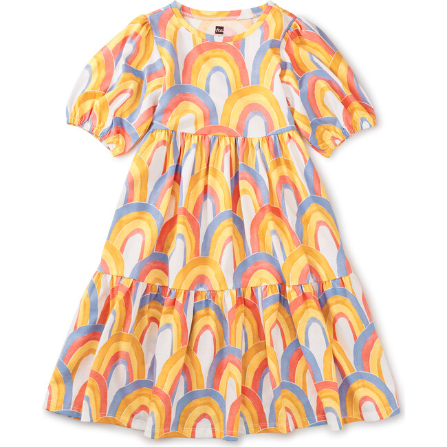 Flowy Tiered Midi Dress, Over The Rainbow And White