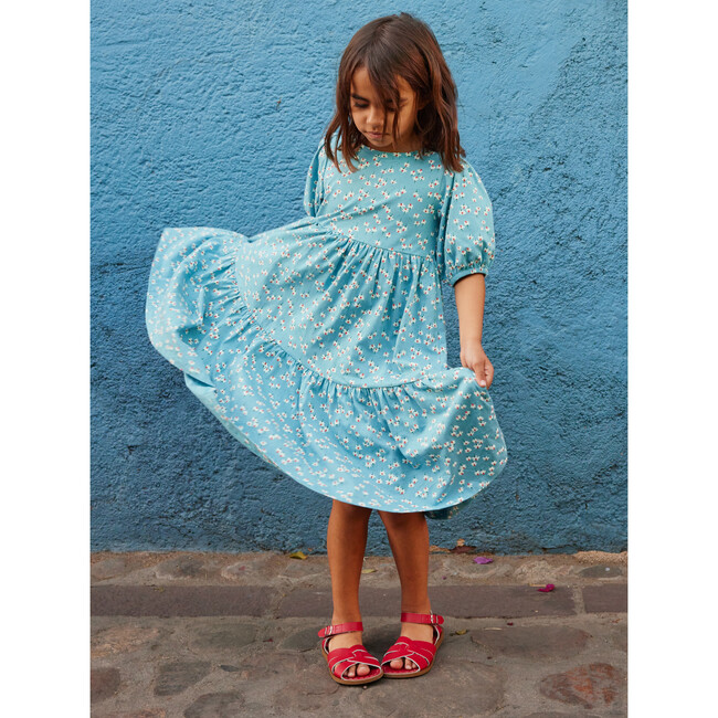 Flowy Tiered Midi Dress, Mexican Hat Floral And Blue - Dresses - 3