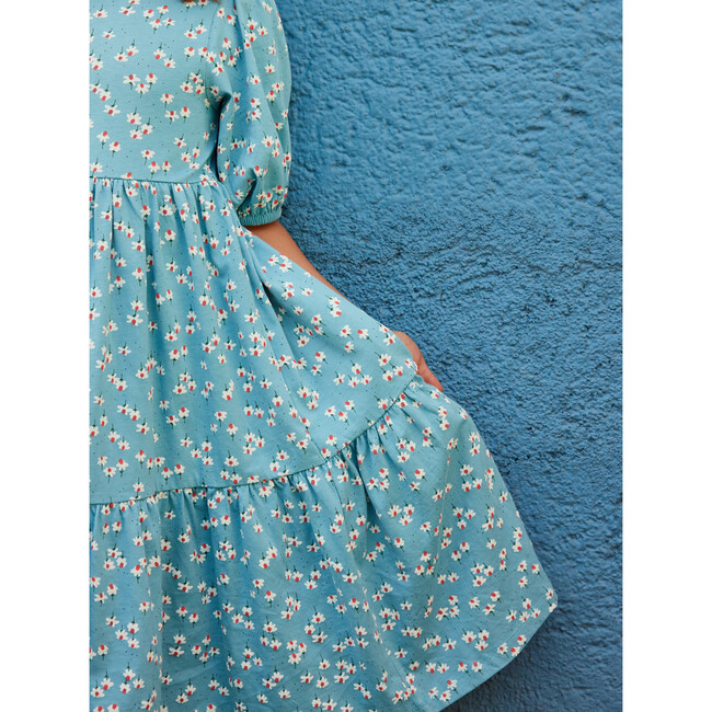 Flowy Tiered Midi Dress, Mexican Hat Floral And Blue - Dresses - 4