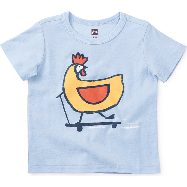 Chicken Scoot Baby Short Sleeve Graphic Tee, Placid Blue