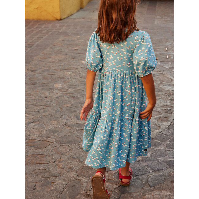 Flowy Tiered Midi Dress, Mexican Hat Floral And Blue - Dresses - 8