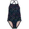 Cross Back One-Piece Swimsuit, Ombre Hearts And Blue - One Pieces - 1 - thumbnail
