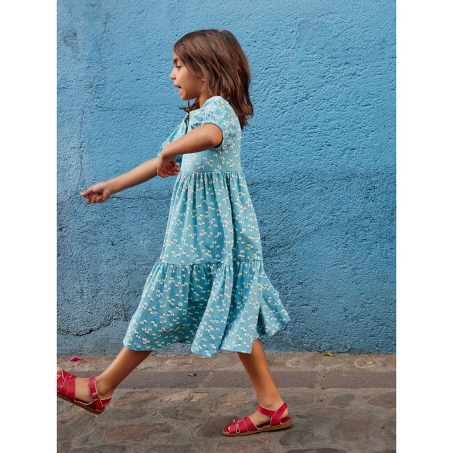 Flowy Tiered Midi Dress, Mexican Hat Floral And Blue - Dresses - 9