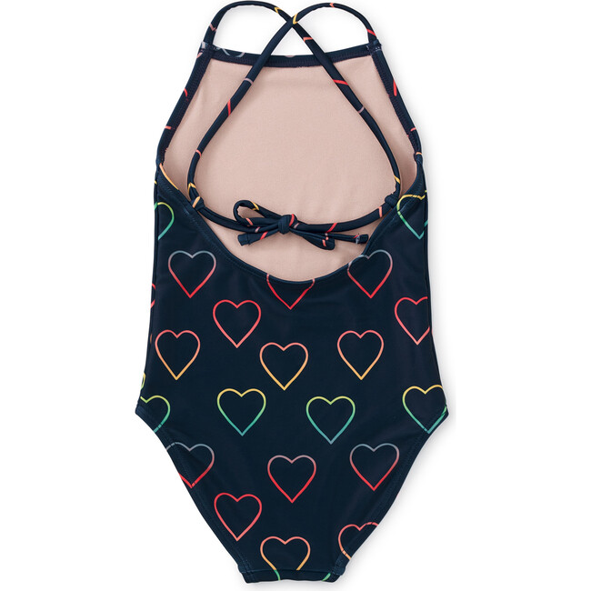 Cross Back One-Piece Swimsuit, Ombre Hearts And Blue - One Pieces - 3