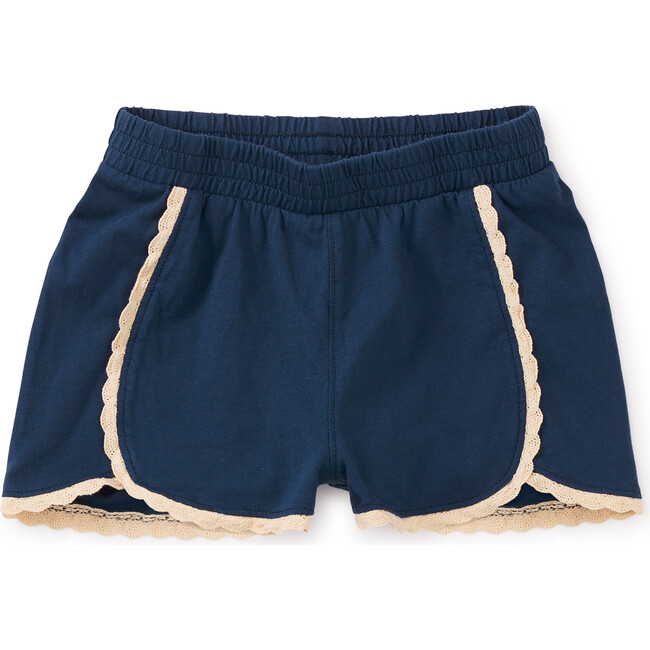 Crochet Trim Sport Shorts, Whale Blue - Shorts - 1