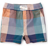 Baby Plaid Mid-Thigh Length Discovery Shorts, Seaside Plaid - Shorts - 1 - thumbnail