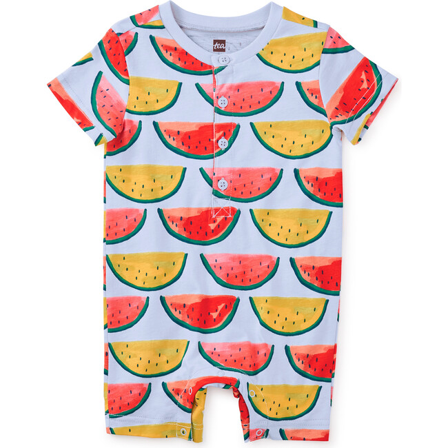 Baby Henley Romper, Painted Watermelons - Rompers - 1
