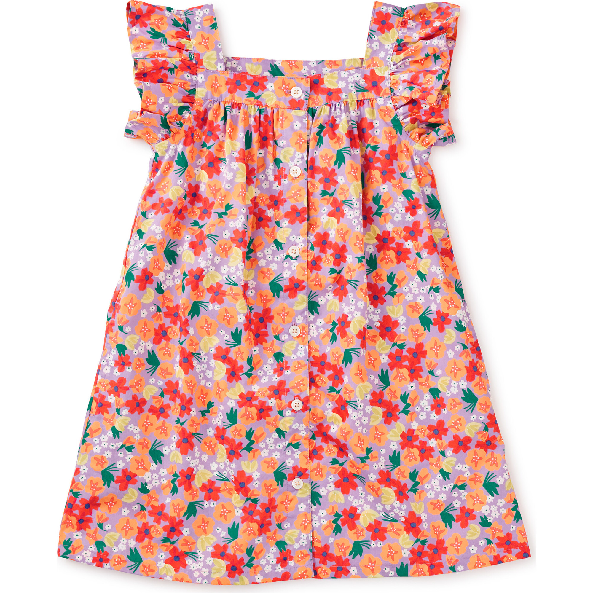 Boat Neck Buttoned Woven Dress, Painted Squash & Hibiscus - Dresses - 1