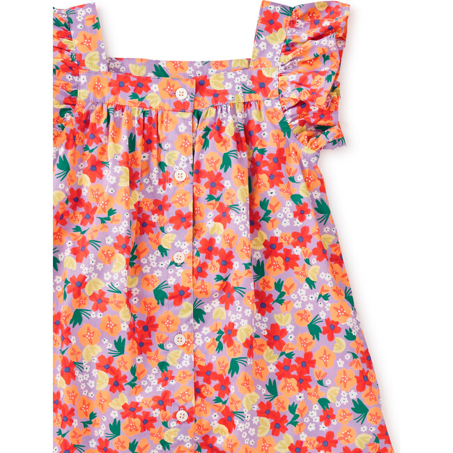 Boat Neck Buttoned Woven Dress, Painted Squash & Hibiscus - Dresses - 2