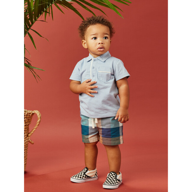 Baby Plaid Mid-Thigh Length Discovery Shorts, Seaside Plaid - Shorts - 2