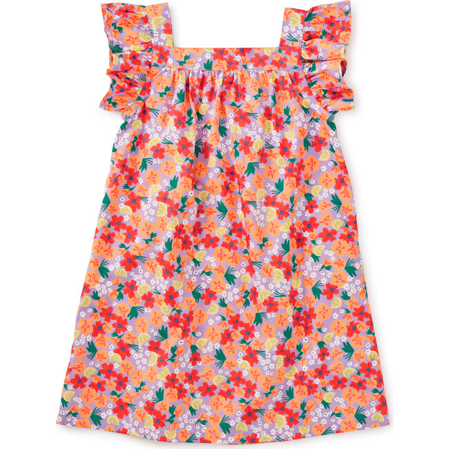 Boat Neck Buttoned Woven Dress, Painted Squash & Hibiscus - Dresses - 3