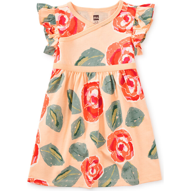 Baby Wrap Neck Short Ruffle Sleeve Dress, Classic Rose - Dresses - 1