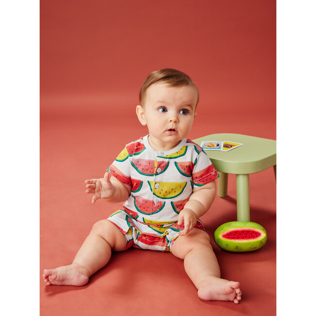 Baby Henley Romper, Painted Watermelons - Rompers - 2