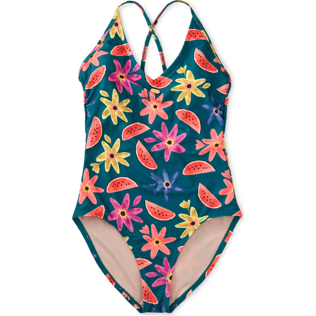 Adult One-Piece Swimsuit, Watermelon Floral