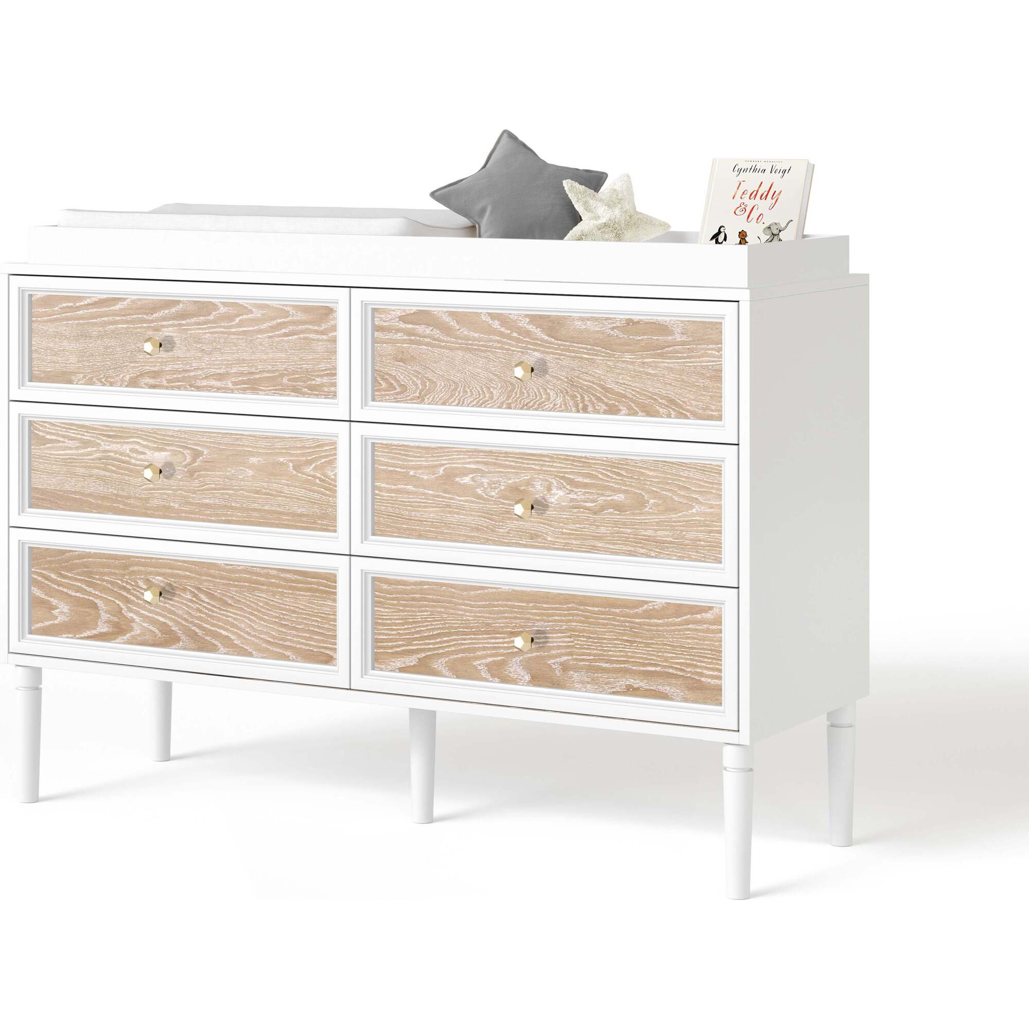 Savannah Doublewide 6 Drawer Changer, Heavy White Cerused - Changing Tables - 1
