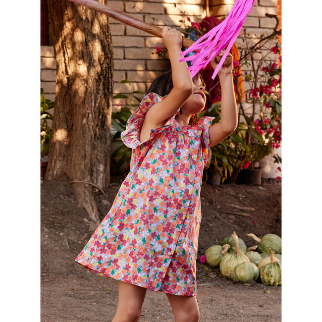 Boat Neck Buttoned Woven Dress, Painted Squash & Hibiscus - Dresses - 7