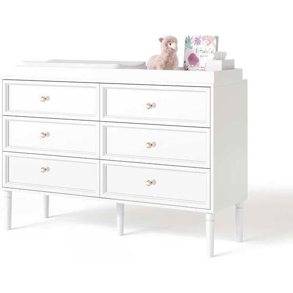 Savannah Doublewide 6 Drawer Changer, White ducduc Dressers
