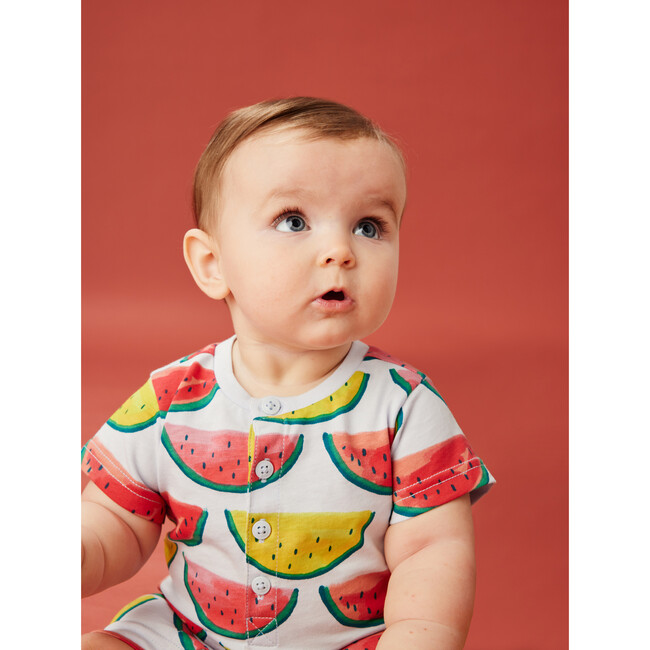 Baby Henley Romper, Painted Watermelons - Rompers - 3