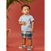 Baby Plaid Mid-Thigh Length Discovery Shorts, Seaside Plaid - Shorts - 4