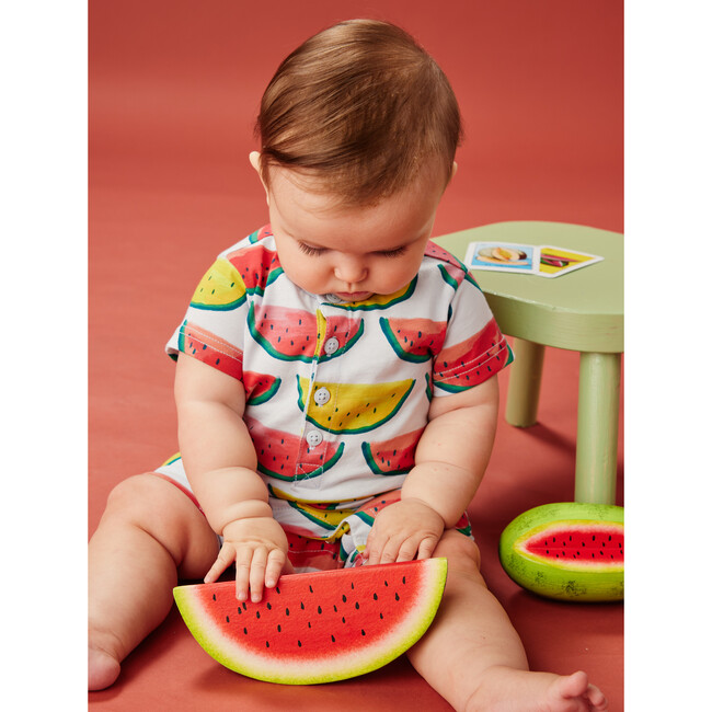 Baby Henley Romper, Painted Watermelons - Rompers - 4